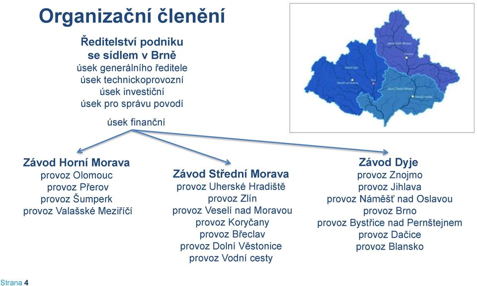 Uherské Hradiště provoz Zlín provoz Veselí nad Moravou provoz Koryčany provoz Břeclav provoz Dolní Věstonice provoz Vodní cesty Závod