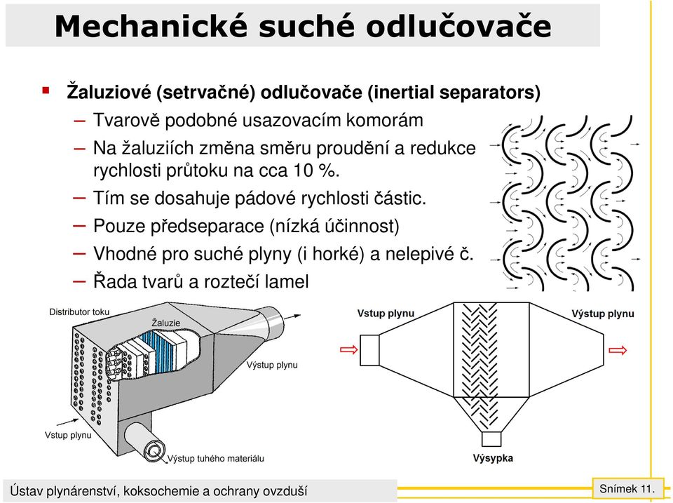 průtoku na cca 10 %. Tím se dosahuje pádové rychlosti částic.