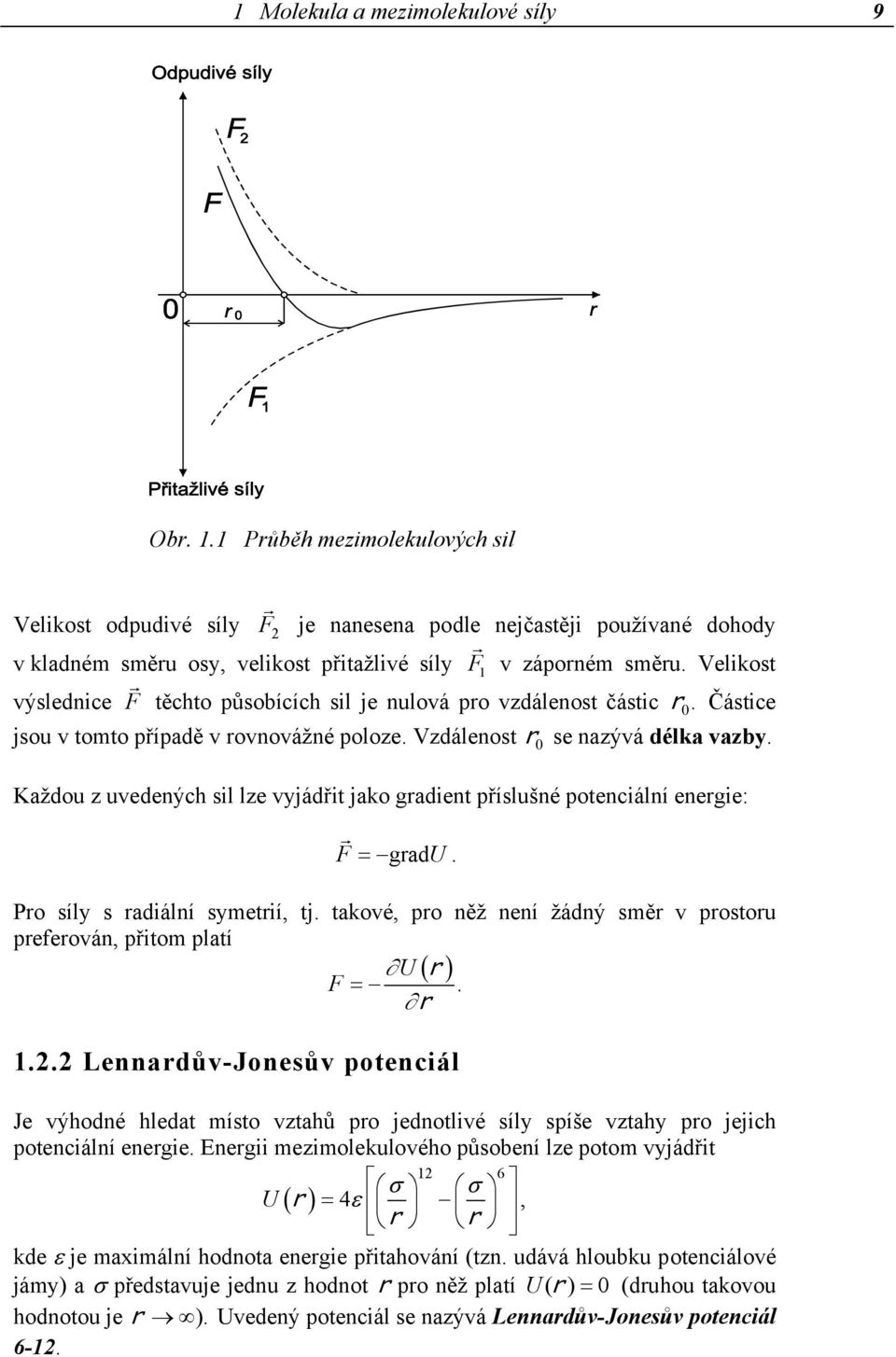 Velikost výslednice F r těchto působících sil je nulová pro vzdálenost částic r 0. Částice jsou v tomto případě v rovnovážné poloze. Vzdálenost r se nazývá délka vazby.