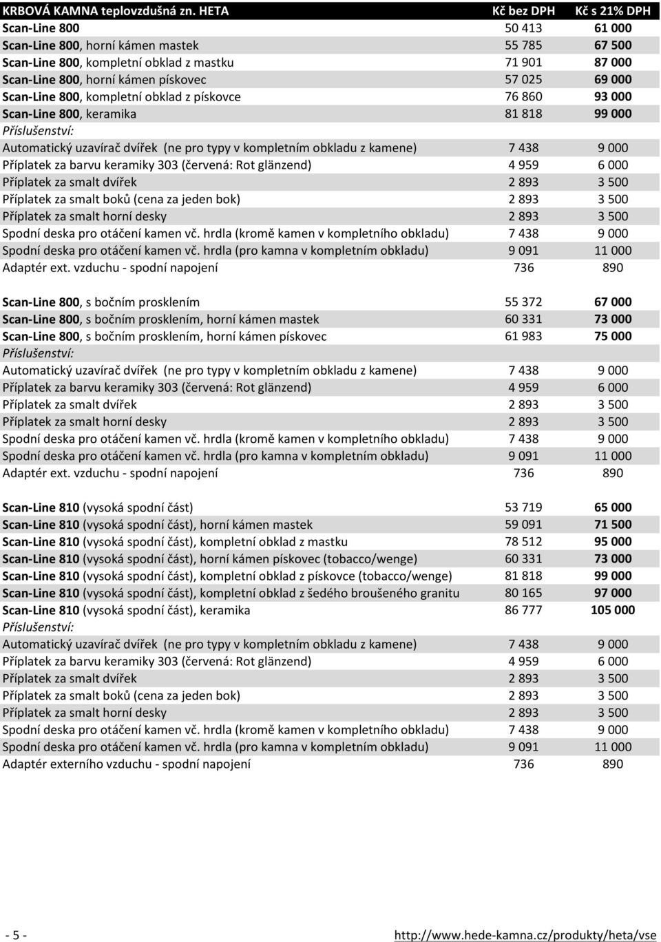 vzduchu - spodní napojení 736 890 Scan- Line 800, s bočním prosklením Scan- Line 800, s bočním prosklením, horní kámen mastek 55 372 67 000 61 983 75 000 Scan- Line 800, s bočním prosklením, horní