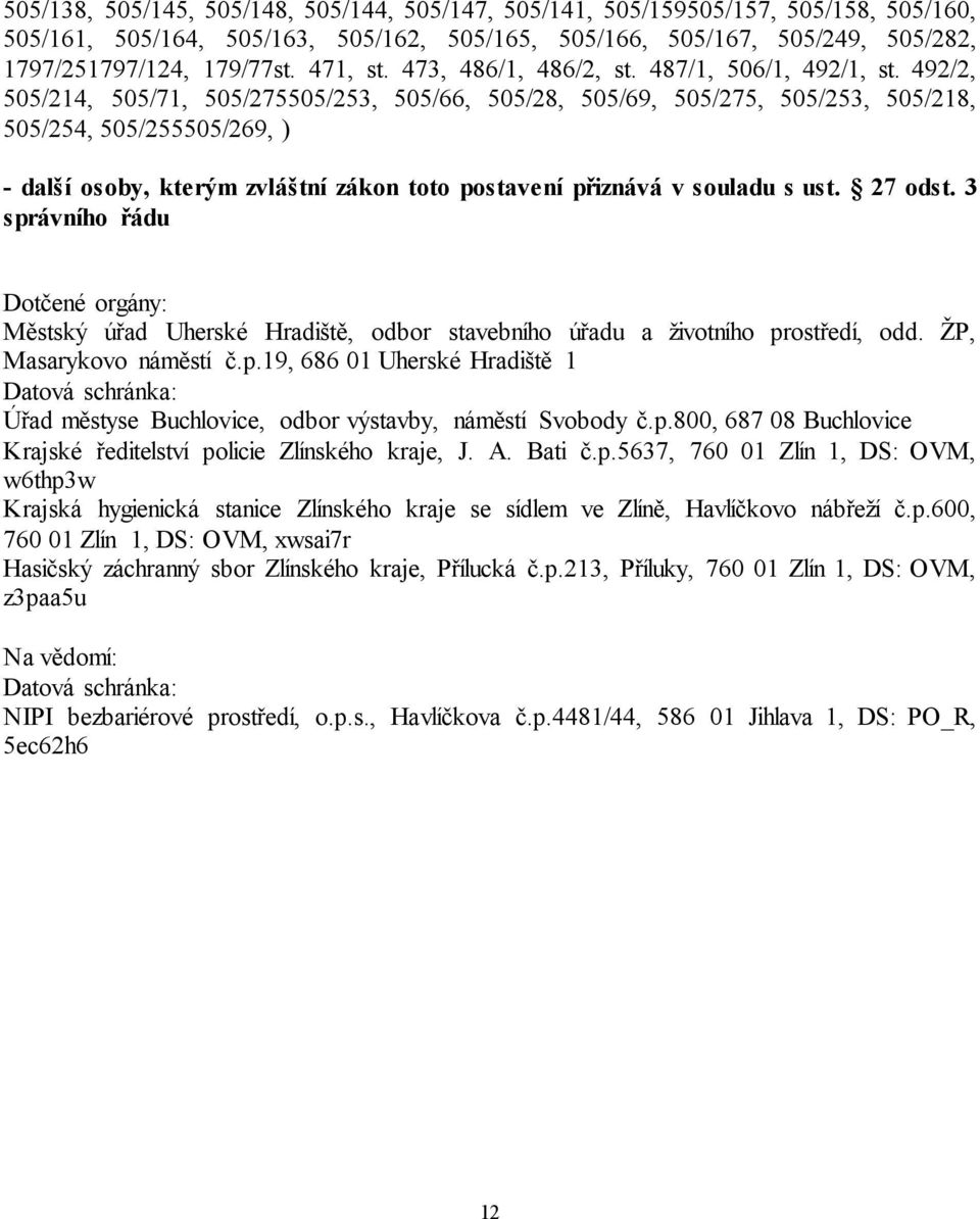 492/2, 505/214, 505/71, 505/275505/253, 505/66, 505/28, 505/69, 505/275, 505/253, 505/218, 505/254, 505/255505/269, ) - další osoby, kterým zvláštní zákon toto postavení přiznává v souladu s ust.