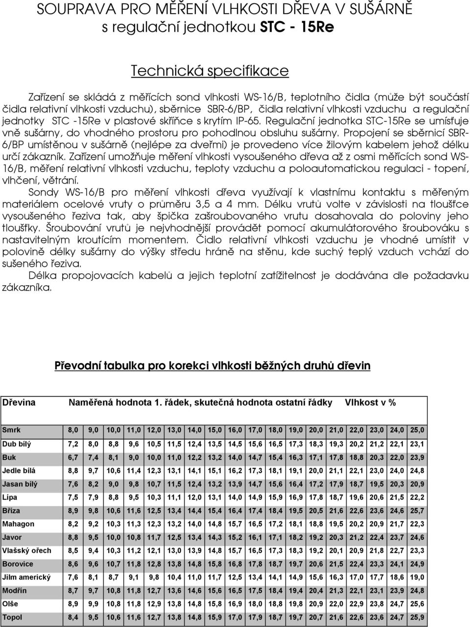 Regulační jednotka STC-15Re se umísuje vnì sušárny, do vhodného prostoru pro pohodlnou obsluhu sušárny.