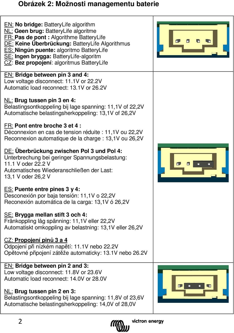 1V or 22.2V Automatic load reconnect: 13.1V or 26.