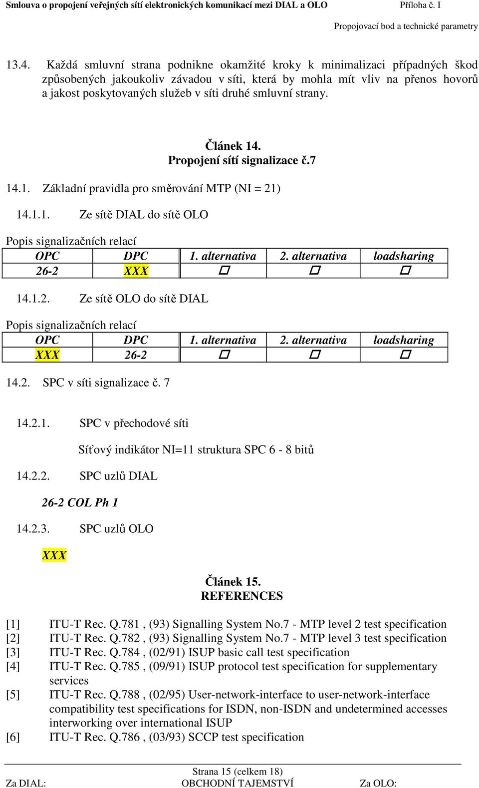 alternativa 2. alternativa loadsharing 26-2 XXX 14.1.2. Ze sítě OLO do sítě DIAL Popis signalizačních relací OPC DPC 1. alternativa 2. alternativa loadsharing XXX 26-2 14.2. SPC v síti signalizace č.