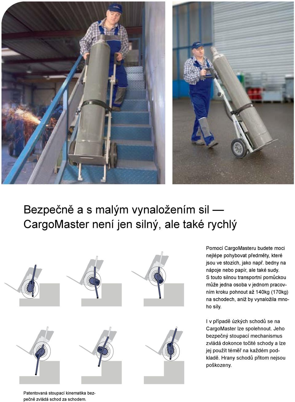 S touto silnou transportní pomůckou může jedna osoba v jednom pracovním kroku pohnout až 140kg (170kg) na schodech, aniž by vynaložila mnoho síly.