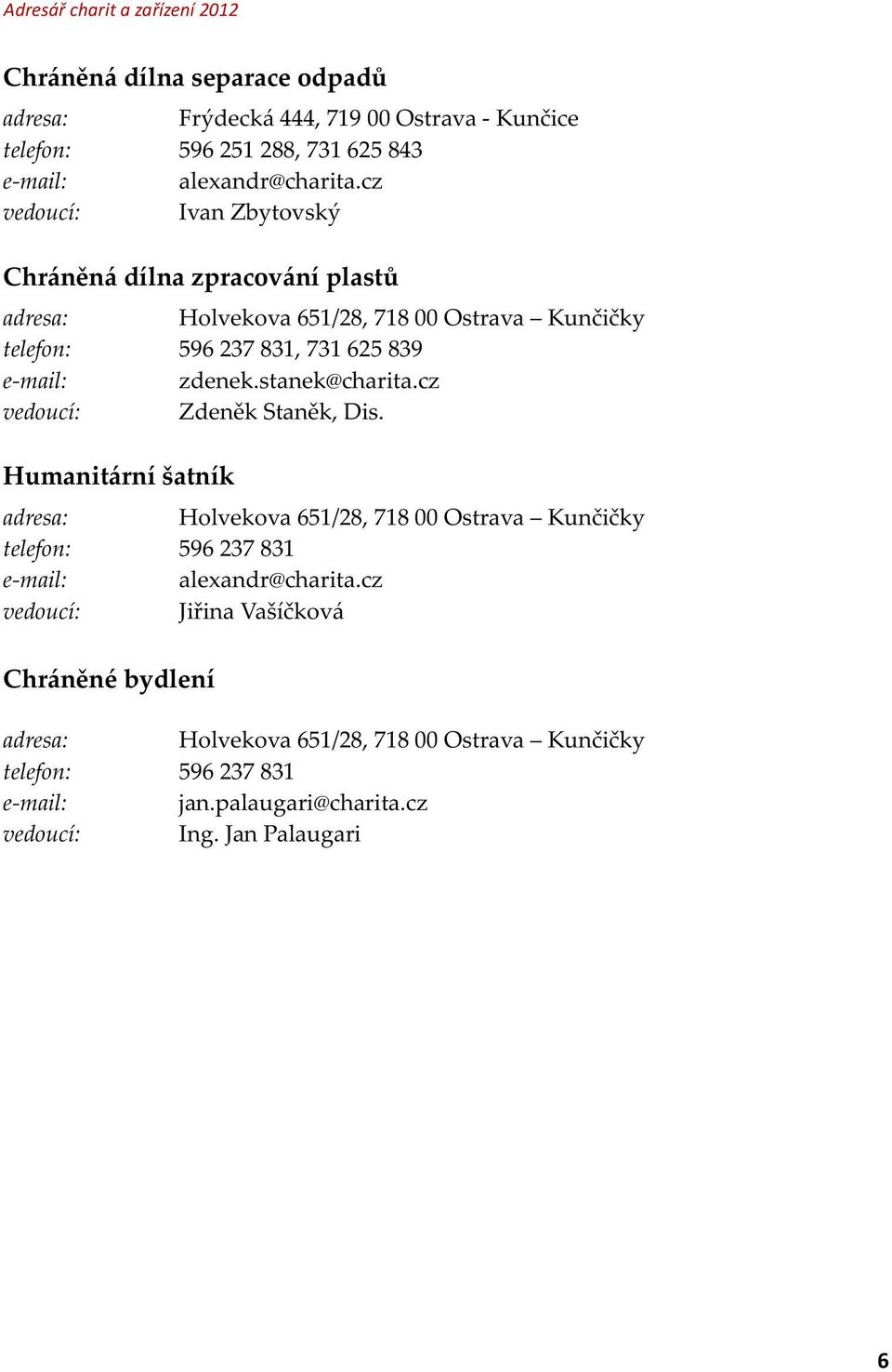 cz Ivan Zbytovský Chráněná dílna zpracování plastů Humanitární šatník Chráněné bydlení Holvekova 651/28, 718 00 Ostrava Kunčičky 596