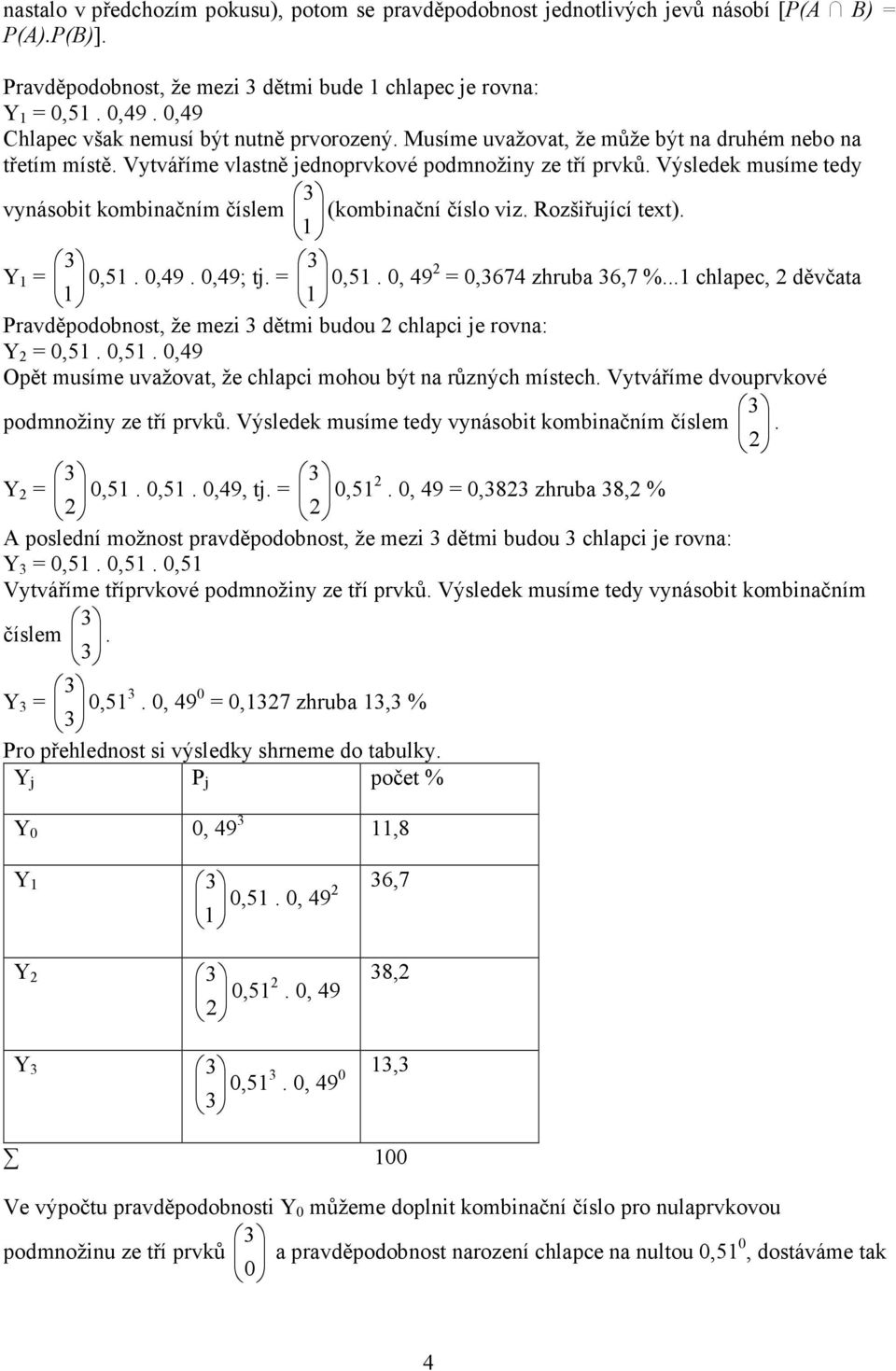 Výsledek musíme tedy vynásobit kombinačním číslem (kombinační číslo viz. Rozšiřující text). Y,5.,49.,49; tj.,5., 49,674 zhruba 6,7 %.