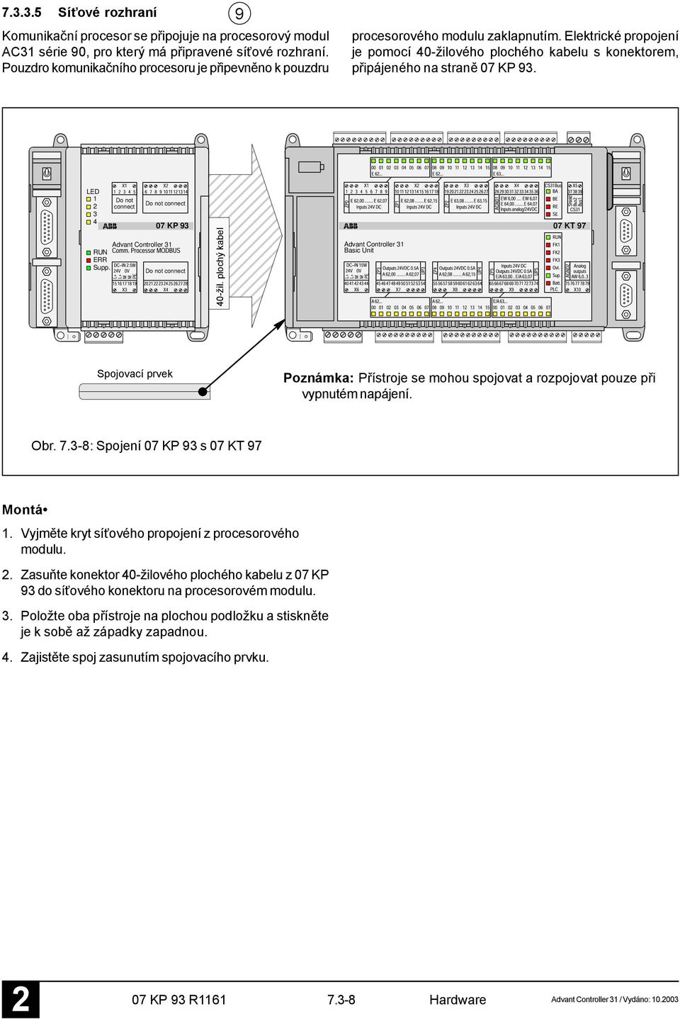 LED 3 4 Do not connect Do not connect 07 KP 93 Advant Controller 3 RUN ERR Supp. Do not connect 40-žil.