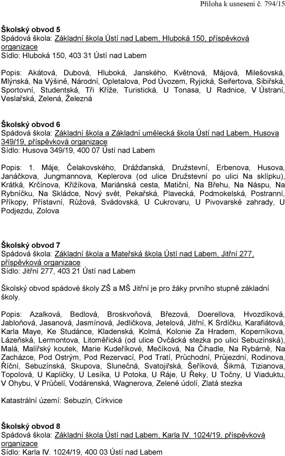 Železná Školský obvod 6 Spádová škola: Základní škola a Základní umělecká škola Ústí nad Labem, Husova 349/19, příspěvková Sídlo: Husova 349/19, 400 07 Ústí nad Labem Popis: 1.