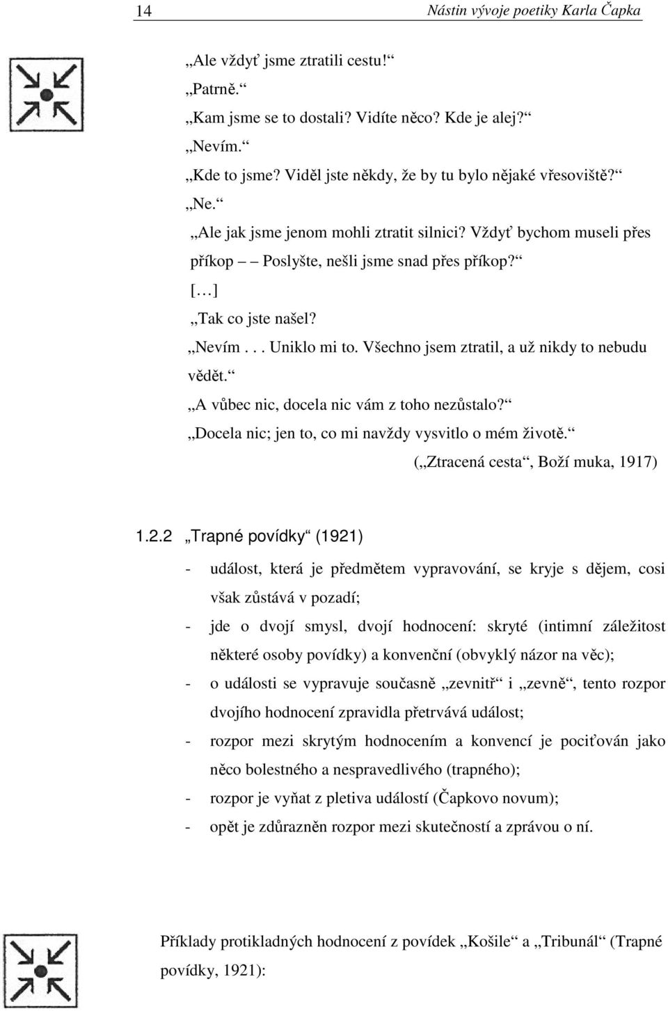 A vůbec nic, docela nic vám z toho nezůstalo? Docela nic; jen to, co mi navždy vysvitlo o mém životě. ( Ztracená cesta, Boží muka, 1917) 1.2.