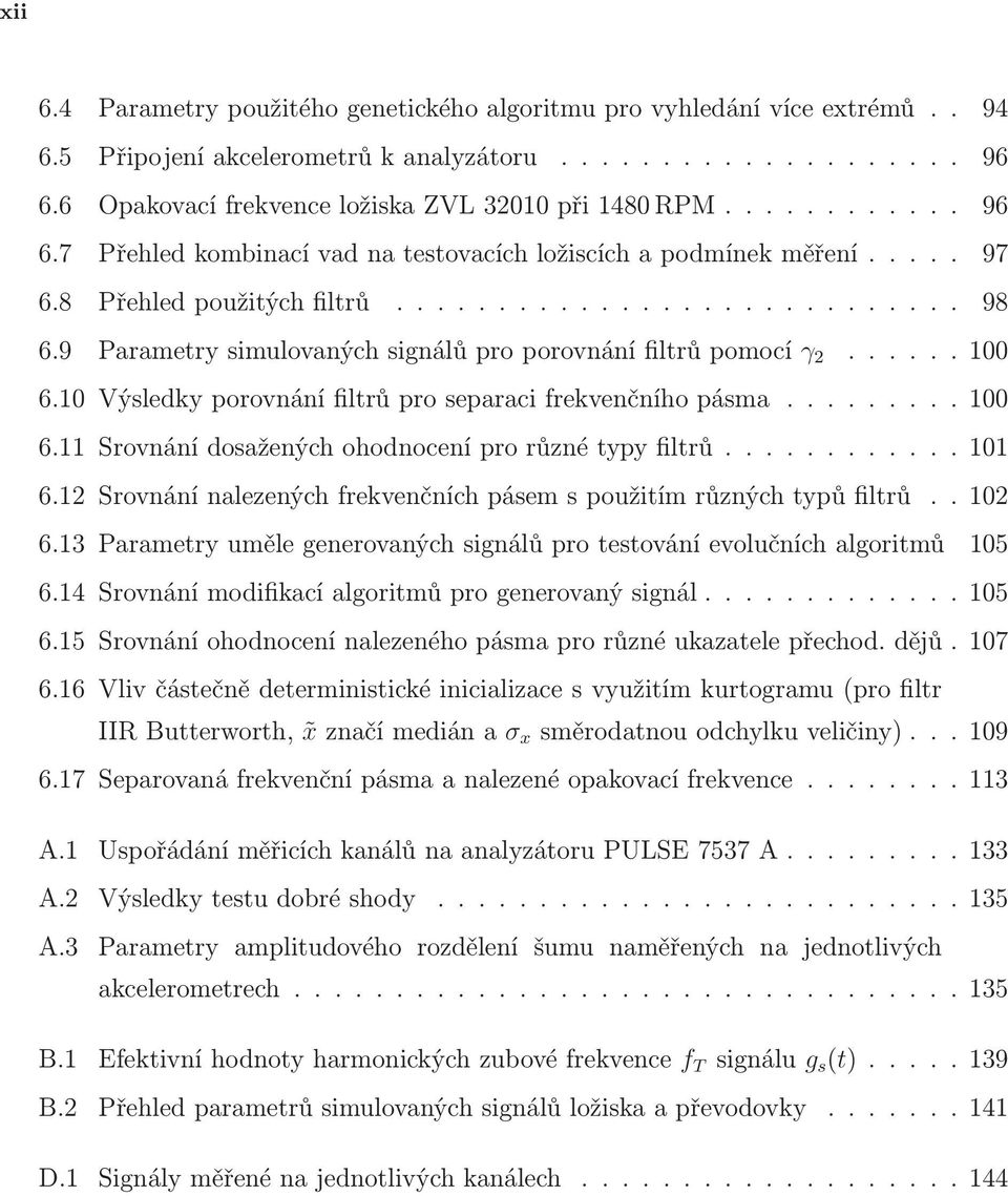 ..101 6.12 Srovnání nalezených frekvenčních pásem s použitím různých typů filtrů.. 102 6.13 Parametry uměle generovaných signálů pro testování evolučních algoritmů 105 6.