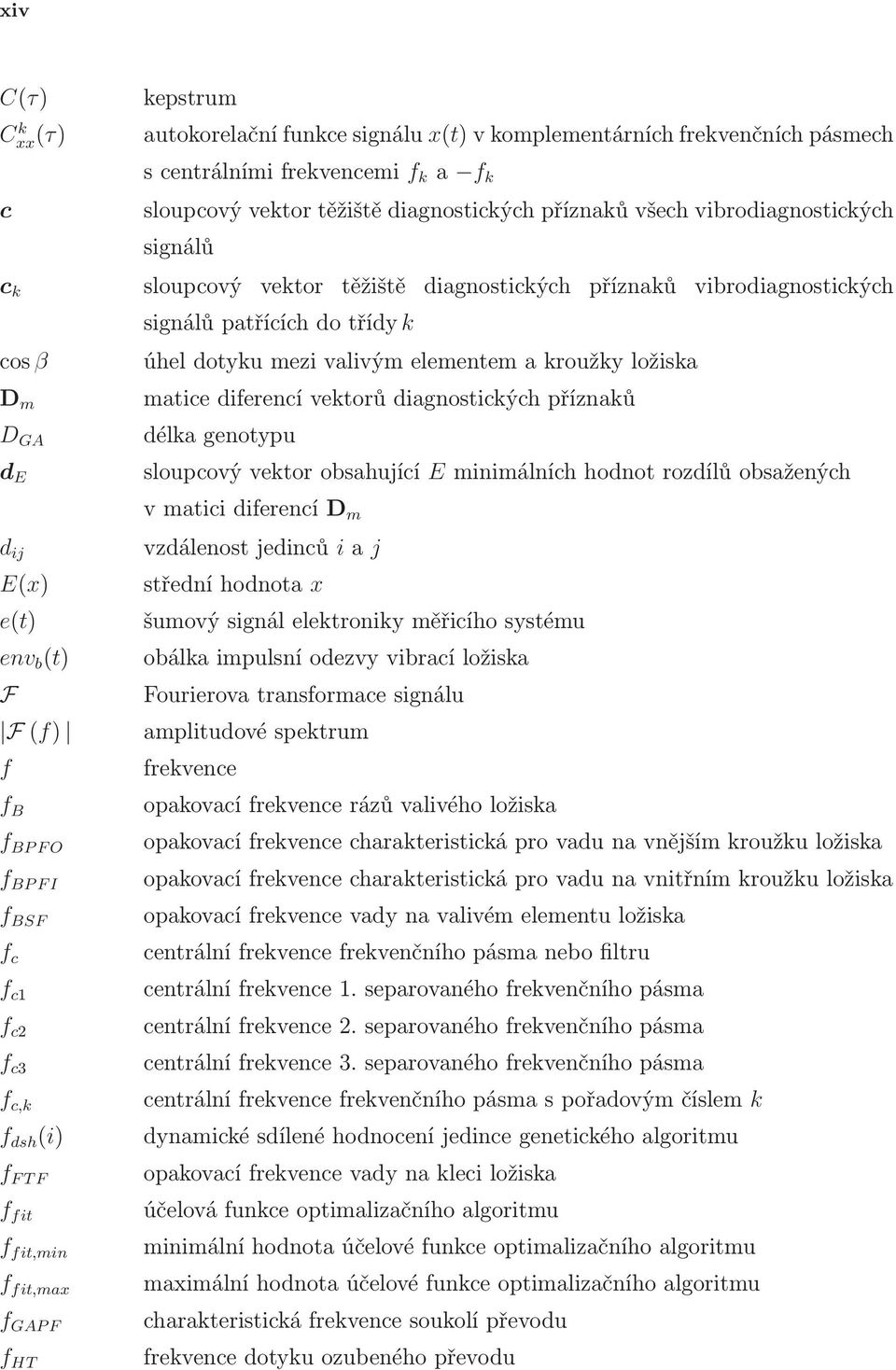 E d ij E(x) e(t) env b (t) F matice diferencí vektorů diagnostických příznaků délka genotypu sloupcový vektor obsahující E minimálních hodnot rozdílů obsažených v matici diferencí D m vzdálenost