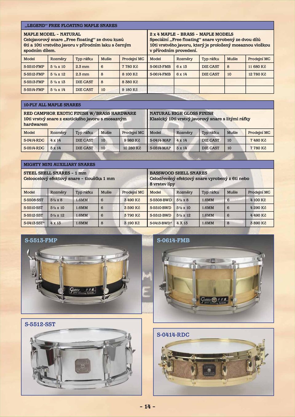 Model Rozměry Typ ráfku Mušle Prodejní MC Model Rozměry Typ ráfku Mušle Prodejní MC S-5510-FMP 5 ½ x 10 2.3 mm 6 7 780 Kč S-0613-FMB 6 x 13 DIE CAST 8 11 680 Kč S-5512-FMP 5 ½ x 12 2.