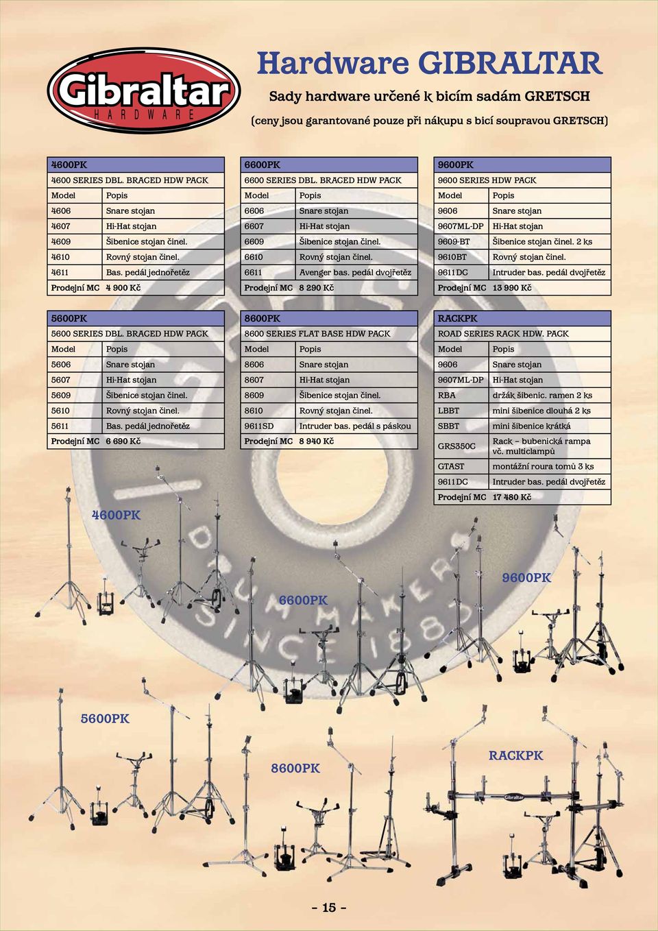 BRACED HDW PACK Model Popis 6606 Snare stojan 6607 Hi-Hat stojan 6609 Šibenice stojan činel. 6610 Rovný stojan činel. 6611 Avenger bas.