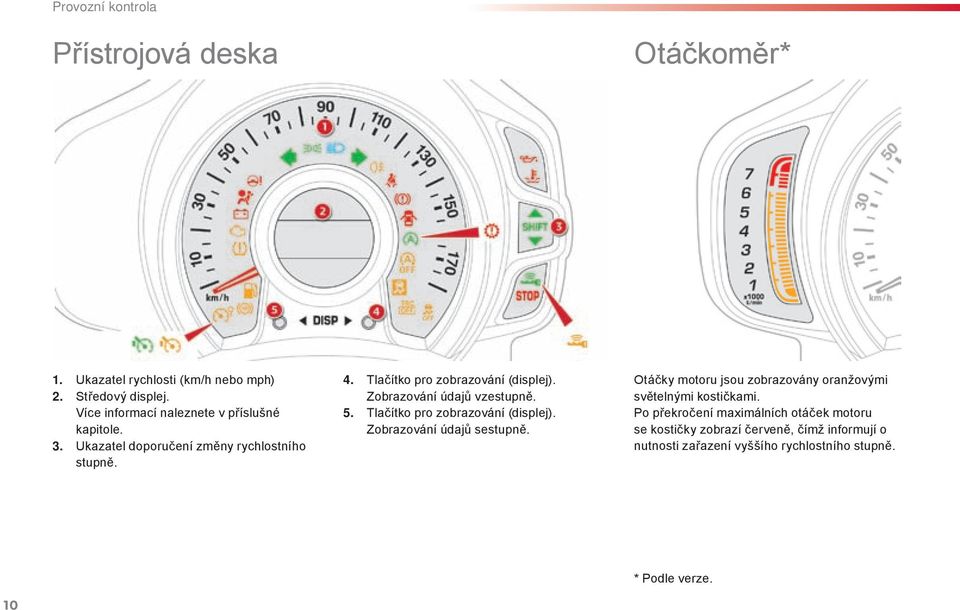 Zobrazování údajů vzestupně. 5. tlačítko pro zobrazování (displej). Zobrazování údajů sestupně.