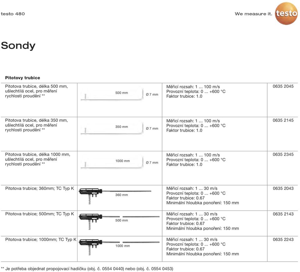 0 0635 2145 Pitotova trubice, délka 1000 mm, ušlechtilá ocel, pro měření rychlosti proudění ** 1000 mm Ø 7 mm Měřicí rozsah: 1... 100 m/s Faktor trubice: 1.
