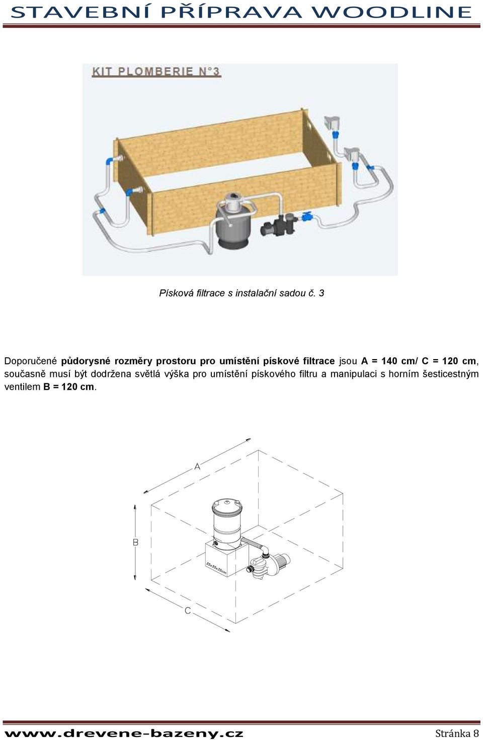 jsou A = 140 cm/ C = 120 cm, současně musí být dodržena světlá výška pro