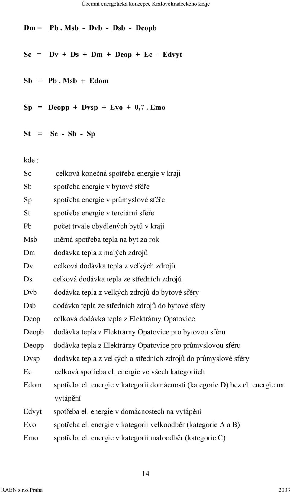 obydlených bytů v kraji Msb měrná spotřeba tepla na byt za rok Dm dodávka tepla z malých zdrojů Dv celková dodávka tepla z velkých zdrojů Ds celková dodávka tepla ze středních zdrojů Dvb dodávka