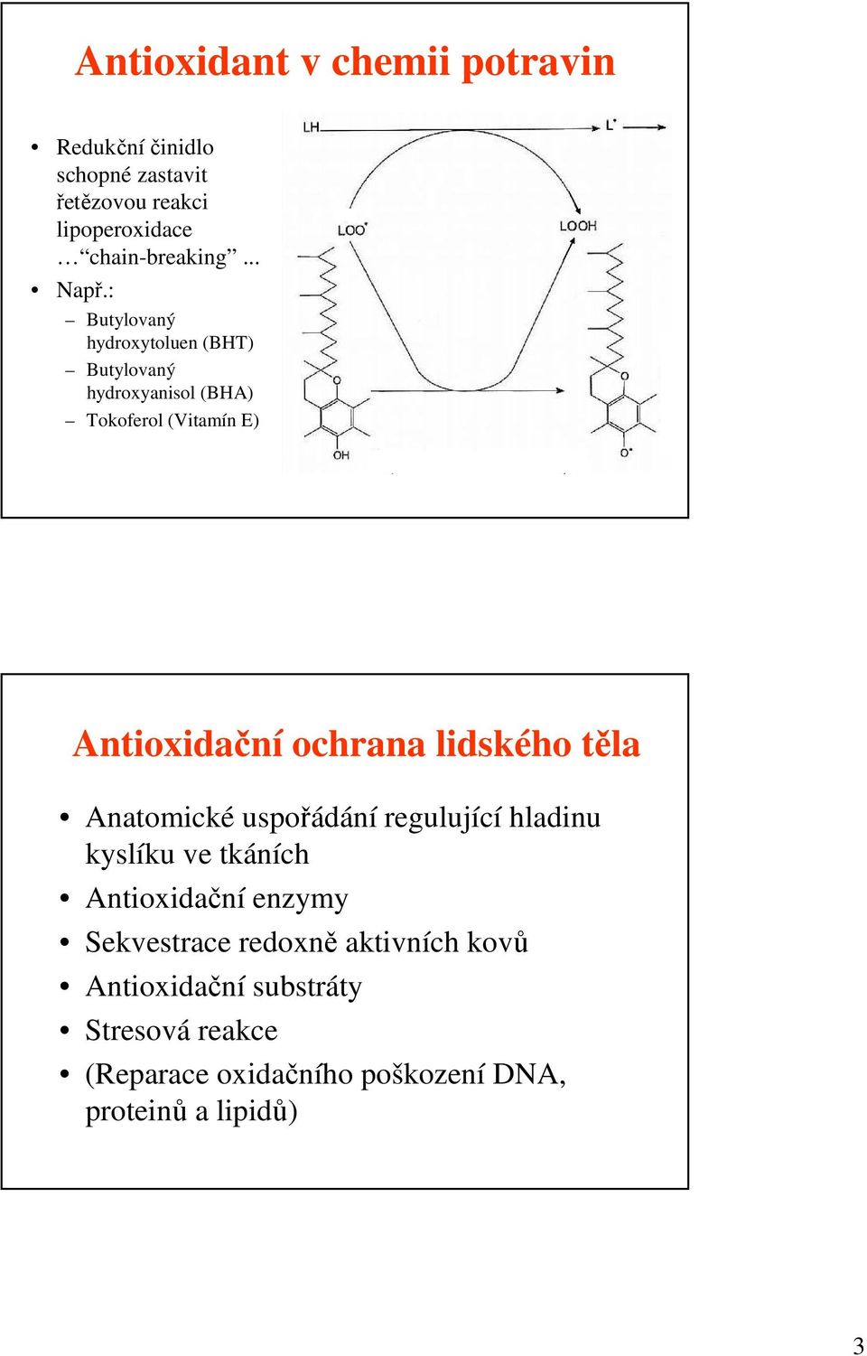 : Butylovaný hydroxytoluen (BHT) Butylovaný hydroxyanisol (BHA) Tokoferol (Vitamín E) Antioxidační ochrana