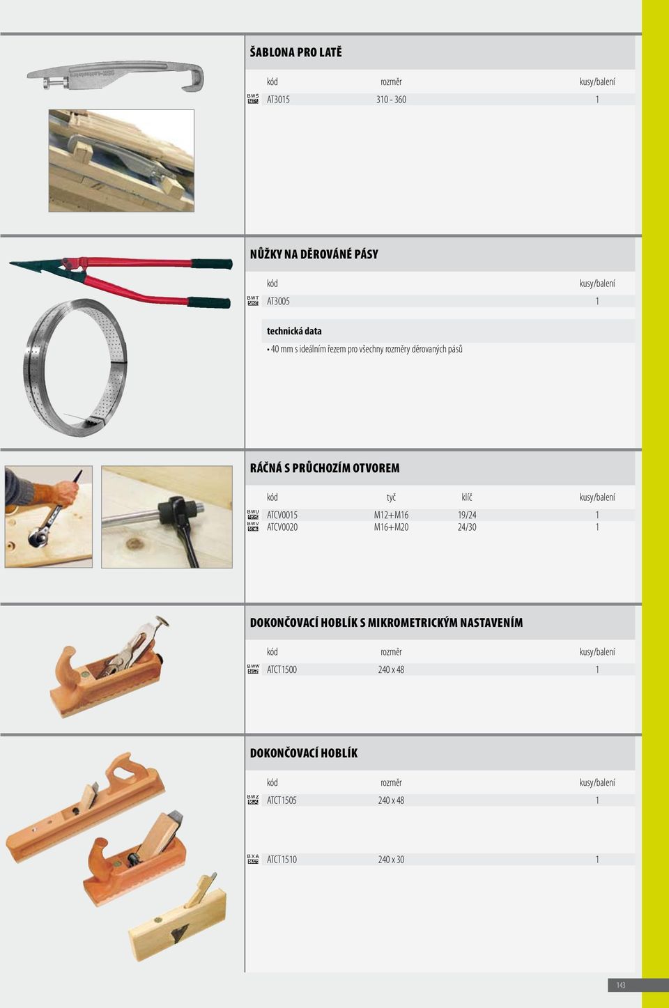 kusy/balení ATCV0015 M12+M16 19/24 1 ATCV0020 M16+M20 24/30 1 DOKONČOVACÍ HOBLÍK S MIKROMETRICKÝM NASTAVENÍM