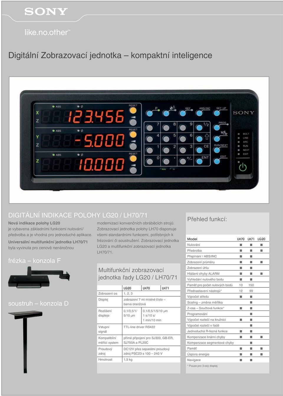 Zobrazovací jednotka polohy LH70 disponuje v emi standardními funkcemi, potfiebn ch k frézování ãi soustruïení. Zobrazovací jednotka LG20 a multifunkãní zobrazovací jednotka LH70/71.