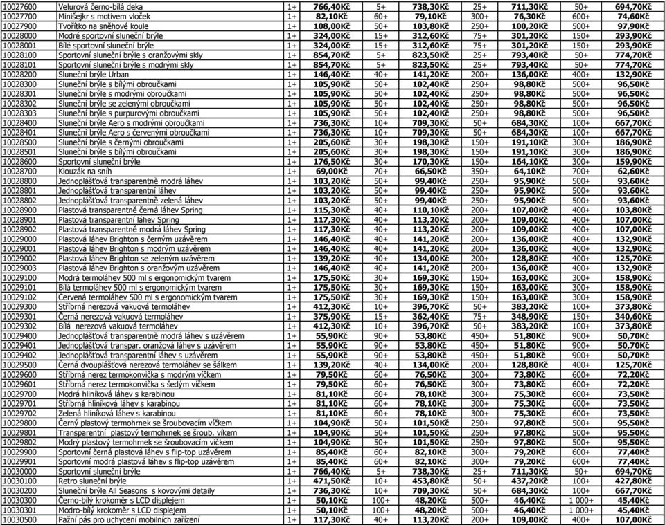 324,00Kč 15+ 312,60Kč 75+ 301,20Kč 150+ 293,90Kč 10028100 Sportovní sluneční brýle s oranžovými skly 1+ 854,70Kč 5+ 823,50Kč 25+ 793,40Kč 50+ 774,70Kč 10028101 Sportovní sluneční brýle s modrými skly