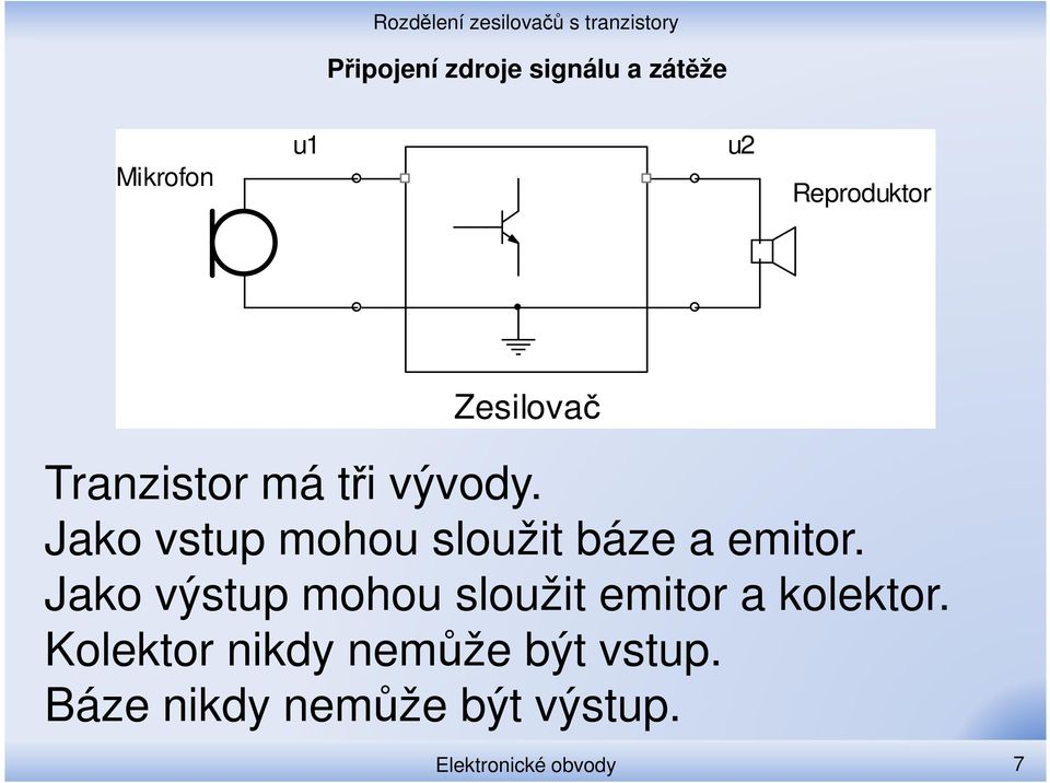 Jako výstup mohou sloužit emitor a kolektor.