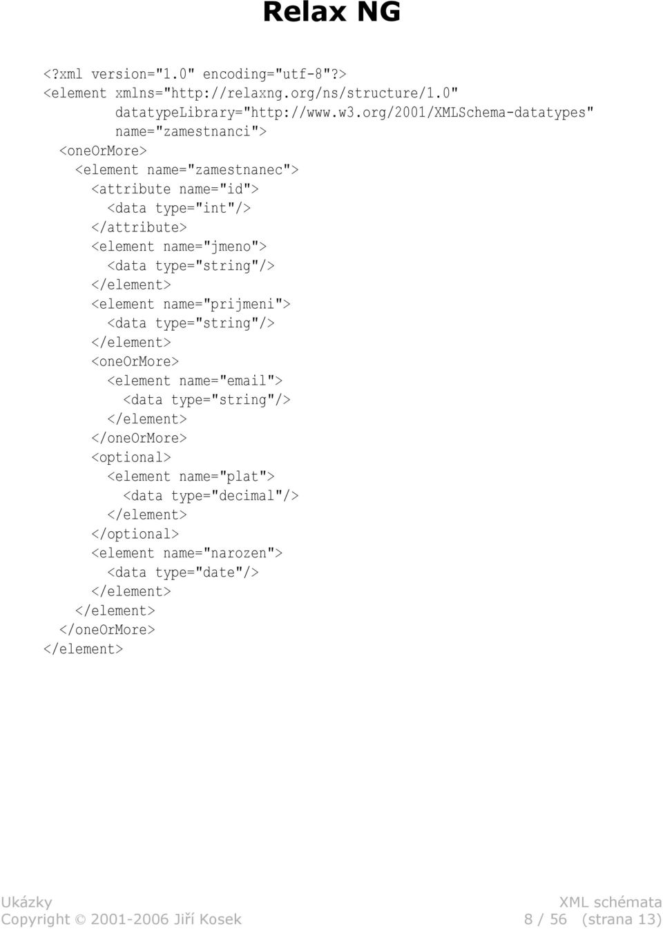 name="jmeno"> <data type="string"/> </element> <element name="prijmeni"> <data type="string"/> </element> <oneormore> <element name="email"> <data type="string"/>