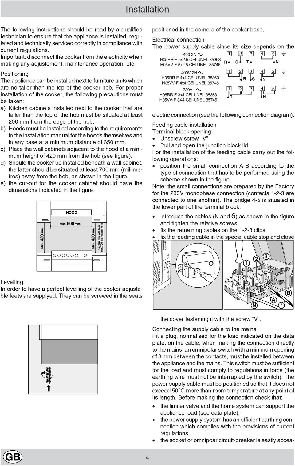 Positioning The appliance can be installed next to furniture units which are no taller than the top of the cooker hob.