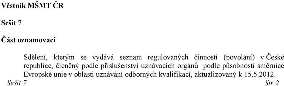 příslušenství uznávacích orgánů podle působnosti směrnice Evropské unie v