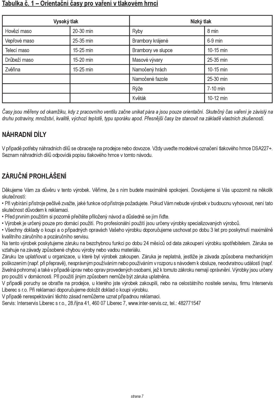 min Drůbeží maso 15-20 min Masové vývary 25-35 min Zvěřina 15-25 min Namočený hrách 10-15 min Namočené fazole Rýže Květák 25-30 min 7-10 min 10-12 min Časy jsou měřeny od okamžiku, kdy z pracovního