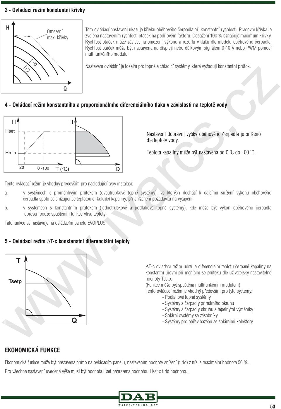 Rychlost otá ek m že záviset na omezení výkonu a rozdílu v tlaku dle modelu ob hového erpadla.