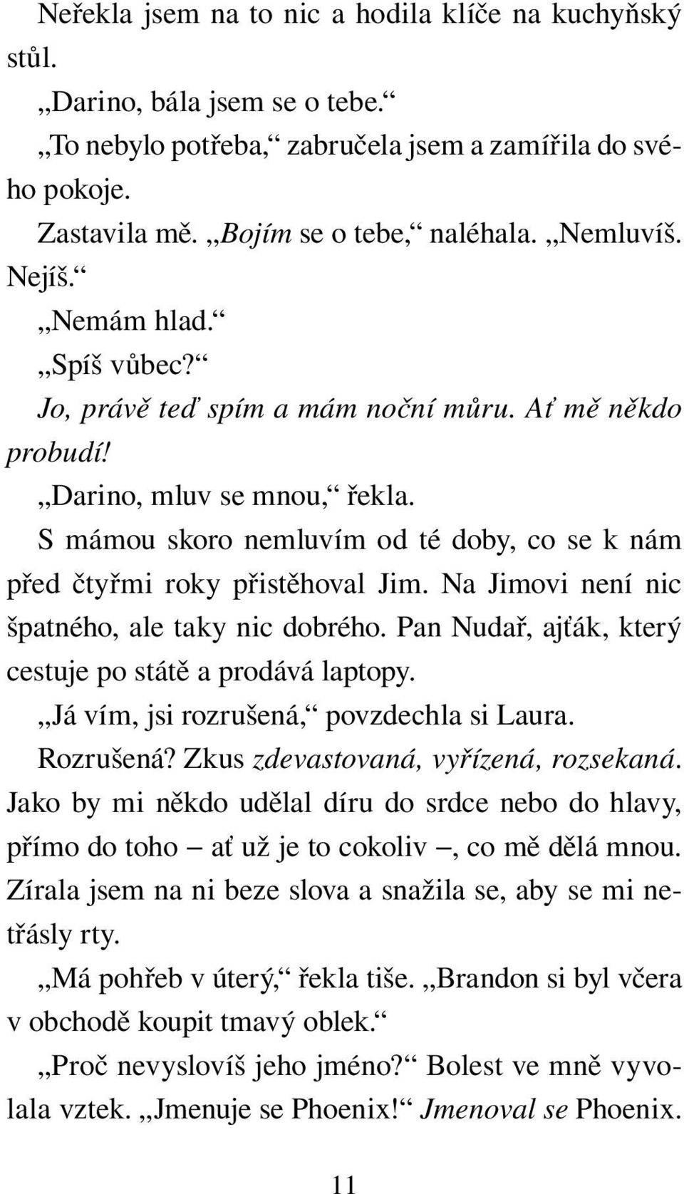 Na Jimovi není nic špatného, ale taky nic dobrého. Pan Nudař, ajťák, který cestuje po státě a prodává laptopy. Já vím, jsi rozrušená, povzdechla si Laura. Rozrušená?