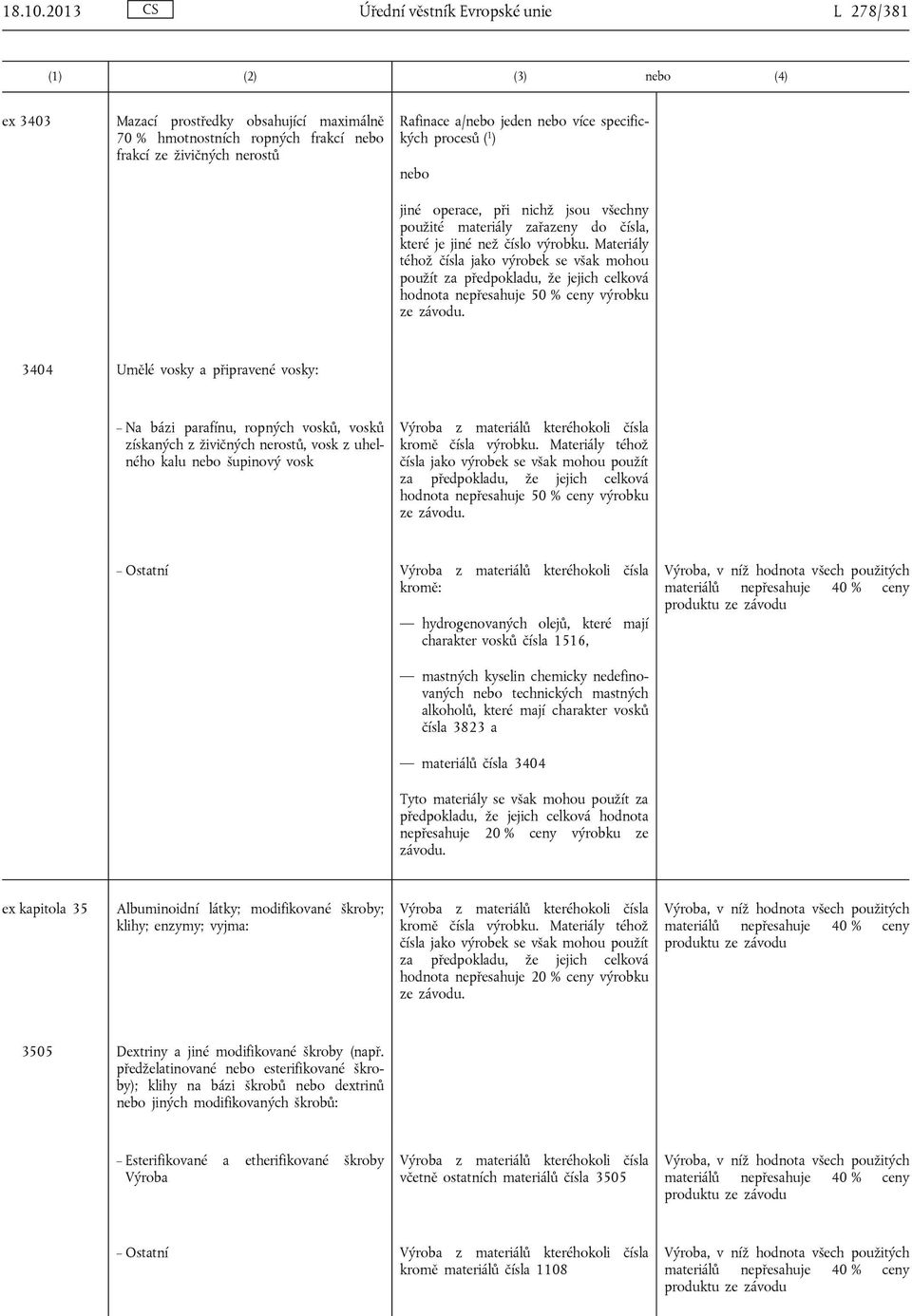 operce, při nichž jsou všechny použité mteriály zřzeny do čísl, které je jiné než číslo výrobku.