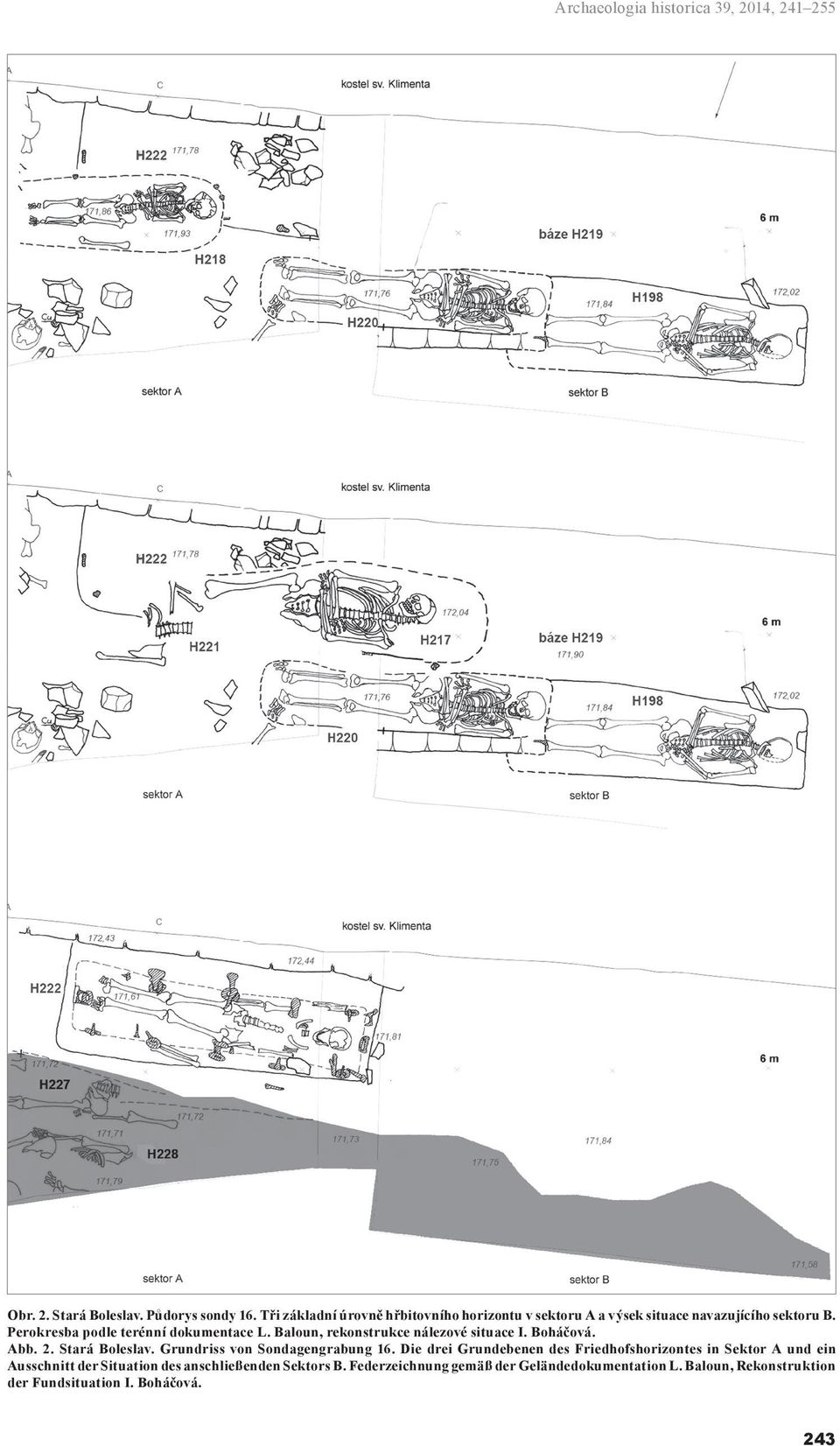 Baloun, rekonstrukce nálezové situace I. Boháčová. Abb. 2. Stará Boleslav. Grundriss von Sondagengrabung 16.