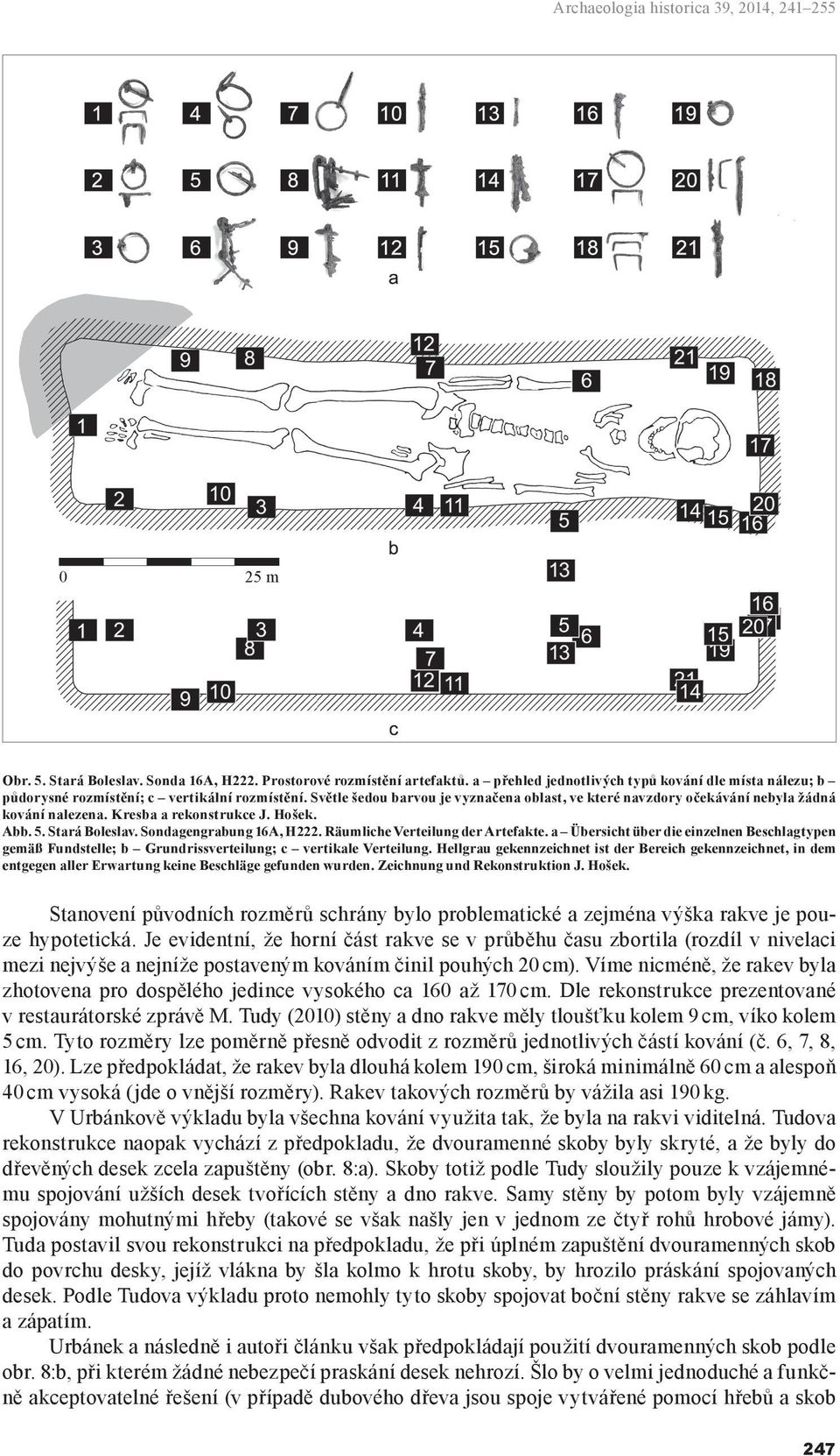 Kresba a rekonstrukce J. Hošek. Abb. 5. Stará Boleslav. Sondagengrabung 16A, H222. Räumliche Verteilung der Artefakte.