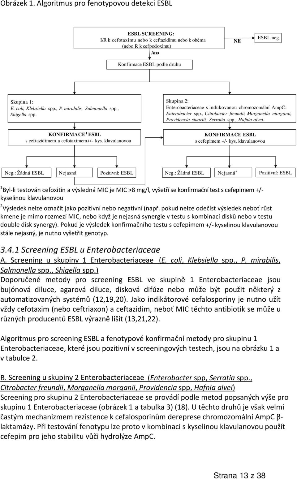 , Citrobacter freundii, Morganella morganii, Providencia stuartii, Serratia spp., Hafnia alvei. KONFIRMACE 1 ESBL s ceftazidimem a cefotaximem+/- kys. klavulanovou KONFIRMACE ESBL s cefepimem +/- kys.