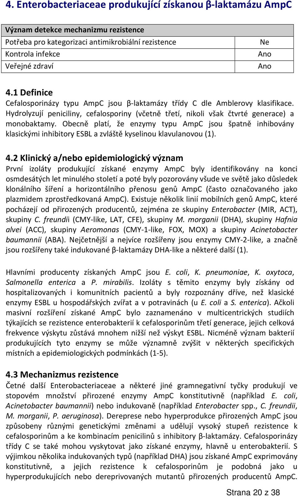 Obecně platí, že enzymy typu AmpC jsou špatně inhibovány klasickými inhibitory ESBL a zvláště kyselinou klavulanovou (1). 4.