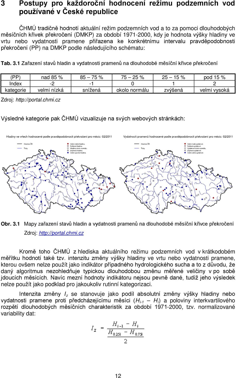 1 Zařazení stavů hladin a vydatnosti pramenů na dlouhodobé měsíční křivce překročení (PP) nad 85 % 85 75 % 75 25 % 25 15 % pod 15 % Index -2-1 0 1 2 kategorie velmi nízká snížená okolo normálu