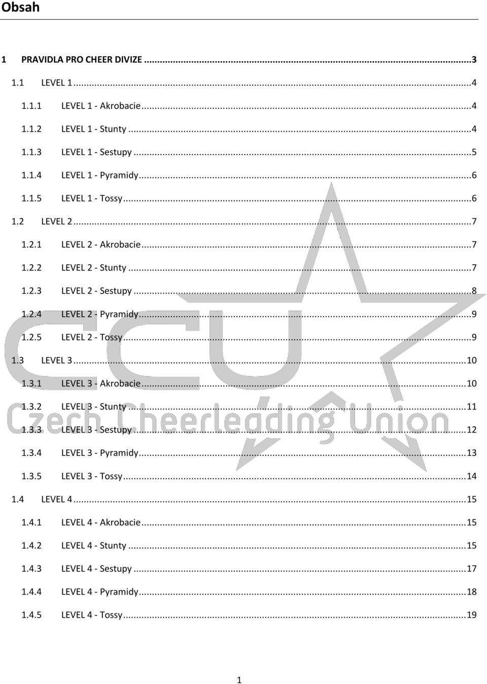 .. 9 1.3 LEVEL 3... 10 1.3.1 LEVEL 3 - Akrobacie... 10 1.3.2 LEVEL 3 - Stunty... 11 1.3.3 LEVEL 3 - Sestupy... 12 1.3.4 LEVEL 3 - Pyramidy... 13 1.3.5 LEVEL 3 - Tossy... 14 1.