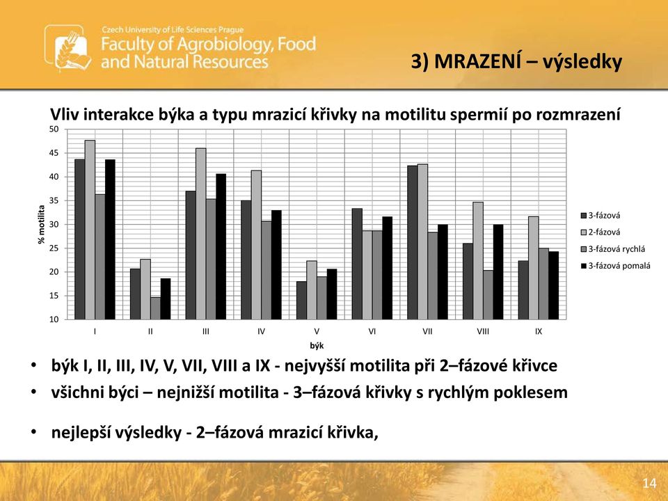 VIII IX býk I, II, III, IV, V, VII, VIII a IX - nejvyšší motilita při 2 fázové křivce všichni býci