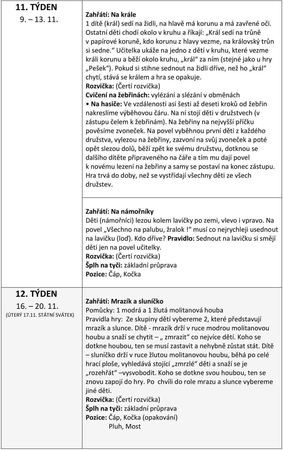 Učitelka ukáže na jedno z dětí v kruhu, které vezme králi korunu a běží okolo kruhu, král za ním (stejné jako u hry Pešek ).