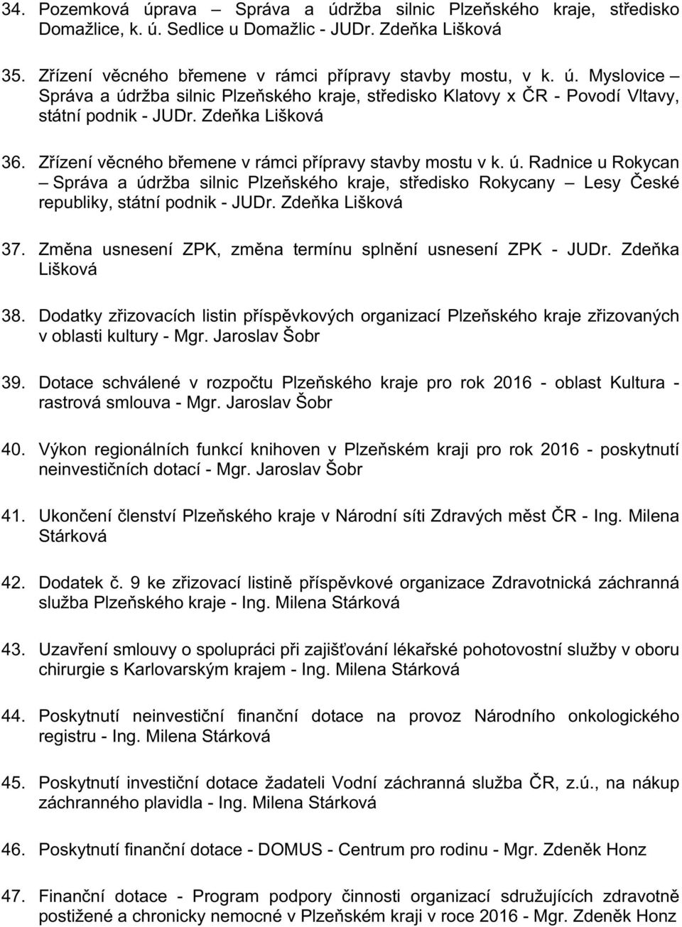 Radnice u Rokycan Správa a údržba silnic Plzeňského kraje, středisko Rokycany Lesy České republiky, státní podnik - JUDr. Zdeňka Lišková 37.