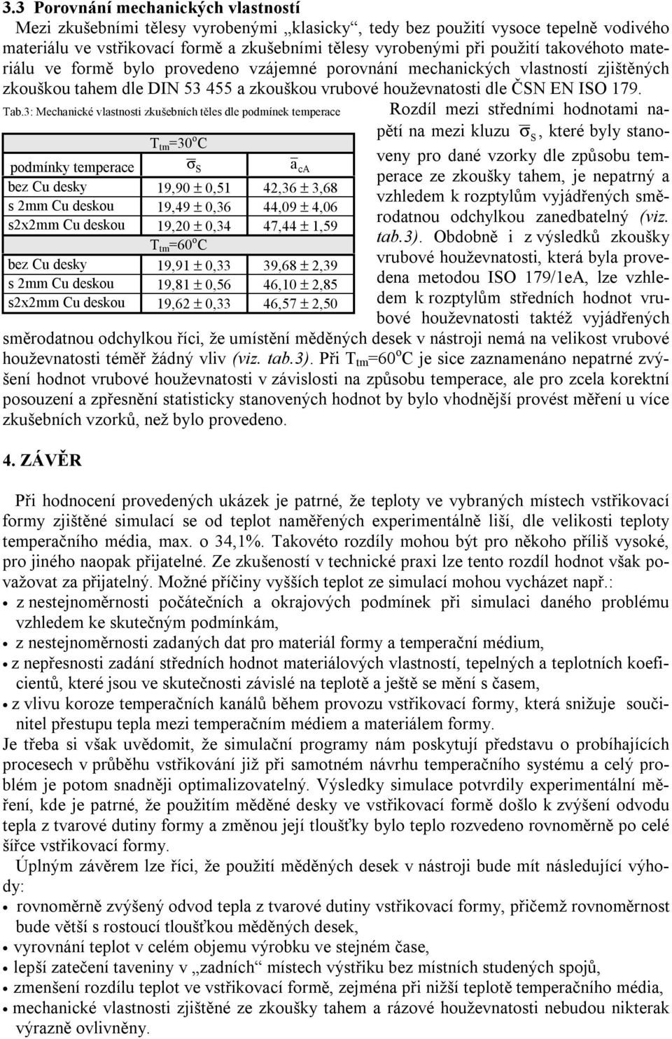 3: Mechanické vlastnosti zkušebních těles dle podmínek temperace Rozdíl mezi středními hodnotami napětí na mezi kluzu σ, které byly stanoveny pro dané vzorky dle způsobu temperace ze zkoušky tahem,