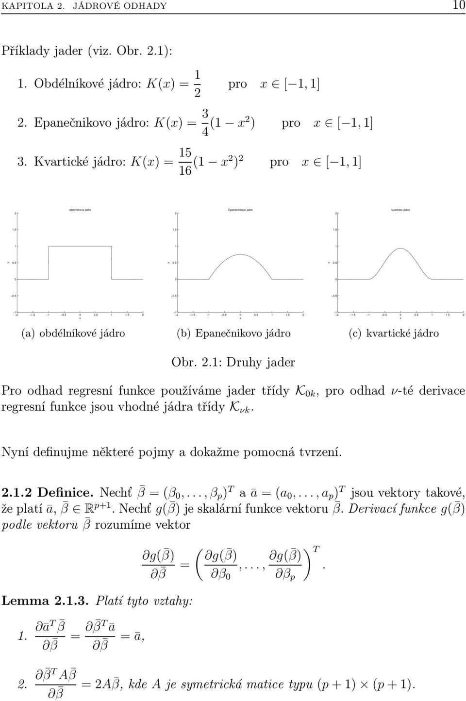 ν-téderivace regresnífunkcejsouvhodnéjádratříd K νk Nní definujme některé pojm a dokažme pomocná tvrzení DefiniceNechť β=(β,, β p ) T a ā=(a,,a p ) T jsouvektortakové, žeplatí ā, β R p+ Nechť g(