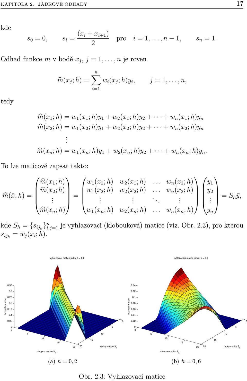 n ( ; h) = S hȳ, m( n ; h) w ( n ; h) w ( n ; h) w n ( n ; h) kde S h = {s ijh } n i,j= jevhlazovací(klobouková)matice(vizobr3),prokterou s ijh = w j ( i ; h) n vhlazovaci matice jadra, h =