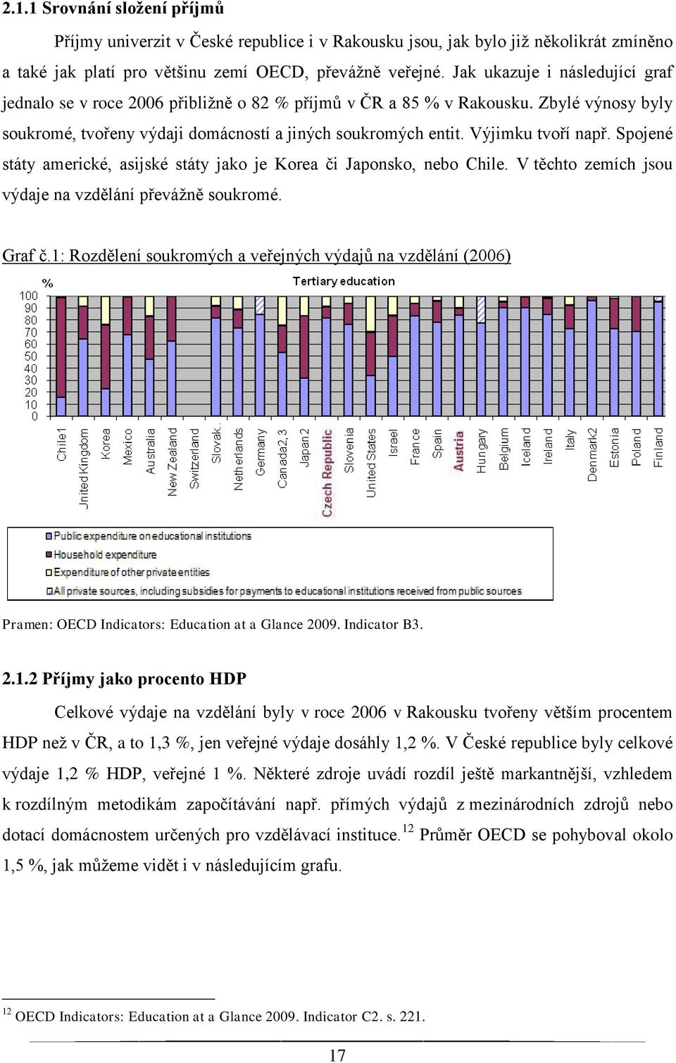 Výjimku tvoří např. Spojené státy americké, asijské státy jako je Korea či Japonsko, nebo Chile. V těchto zemích jsou výdaje na vzdělání převážně soukromé. Graf č.