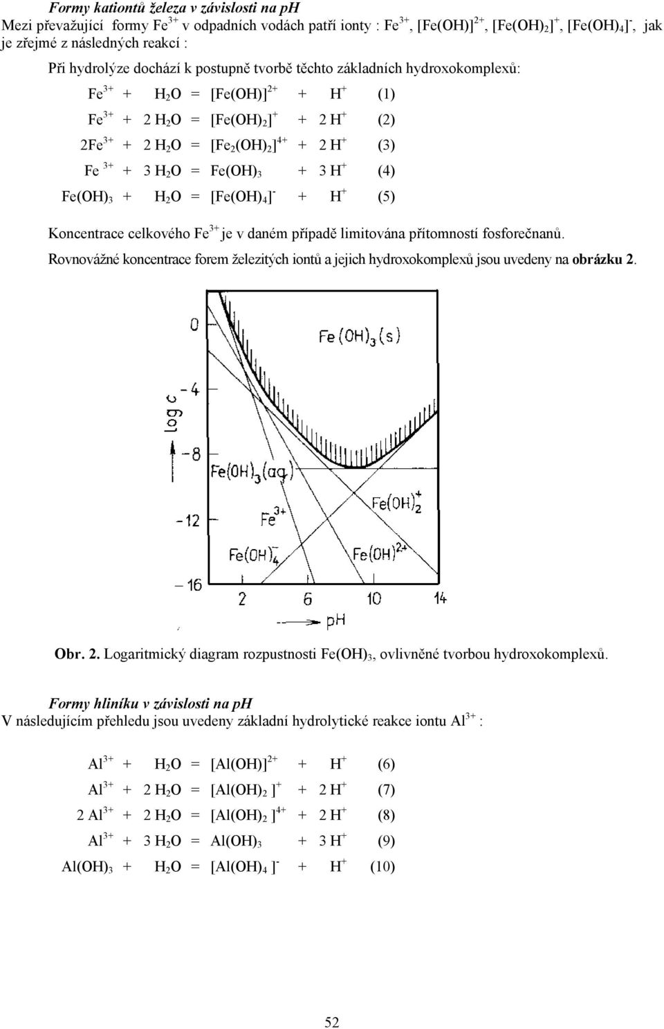 (3) Fe 3+ + 3 H 2 O = Fe(OH) 3 + 3 H + (4) Fe(OH) 3 + H 2 O = [Fe(OH) 4 ] - + H + (5) Koncentrace celkového Fe 3+ je v daném případě limitována přítomností fosforečnanů.