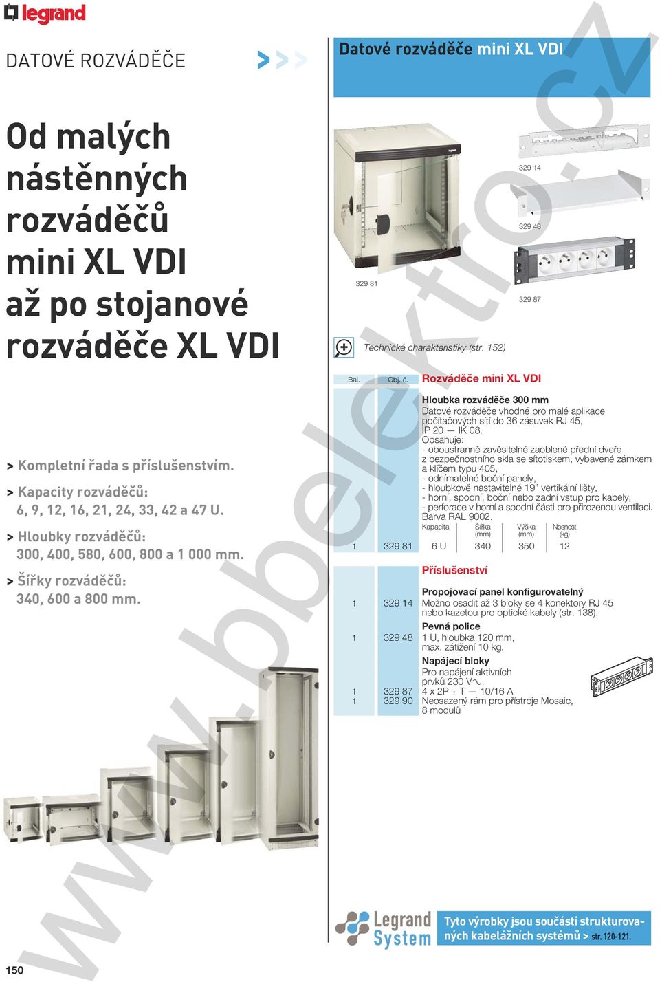 . Rozvád e mini XL VDI Hloubka rozvád e 300 mm Datové rozvád e vhodné pro malé aplikace po íta ových sítí do 36 zásuvek RJ 45, IP 20 IK 08.