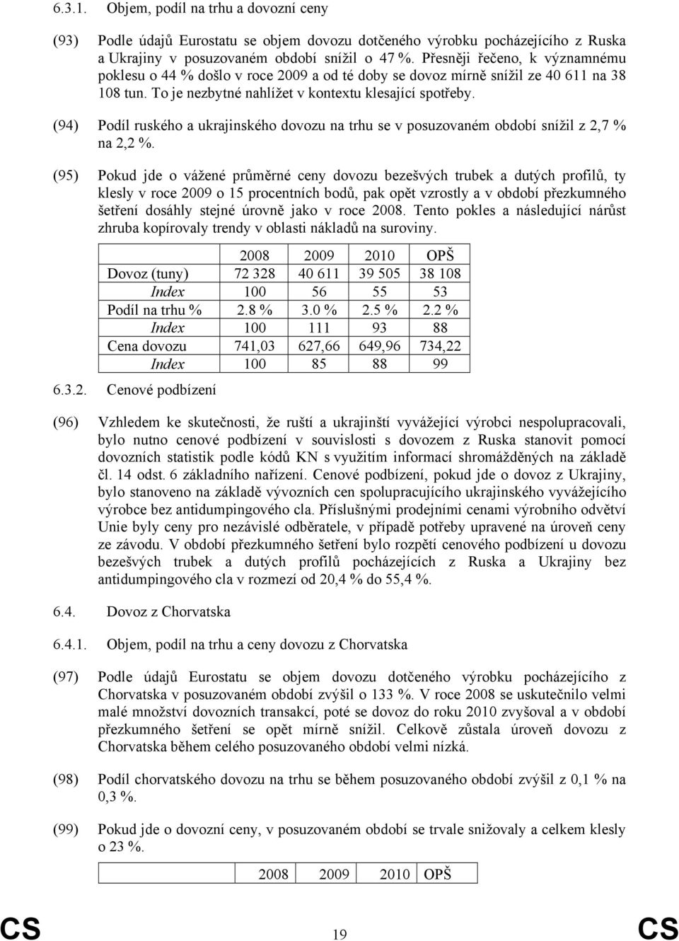 (94) Podíl ruského a ukrajinského dovozu na trhu se v posuzovaném období snížil z 2,7 % na 2,2 %.